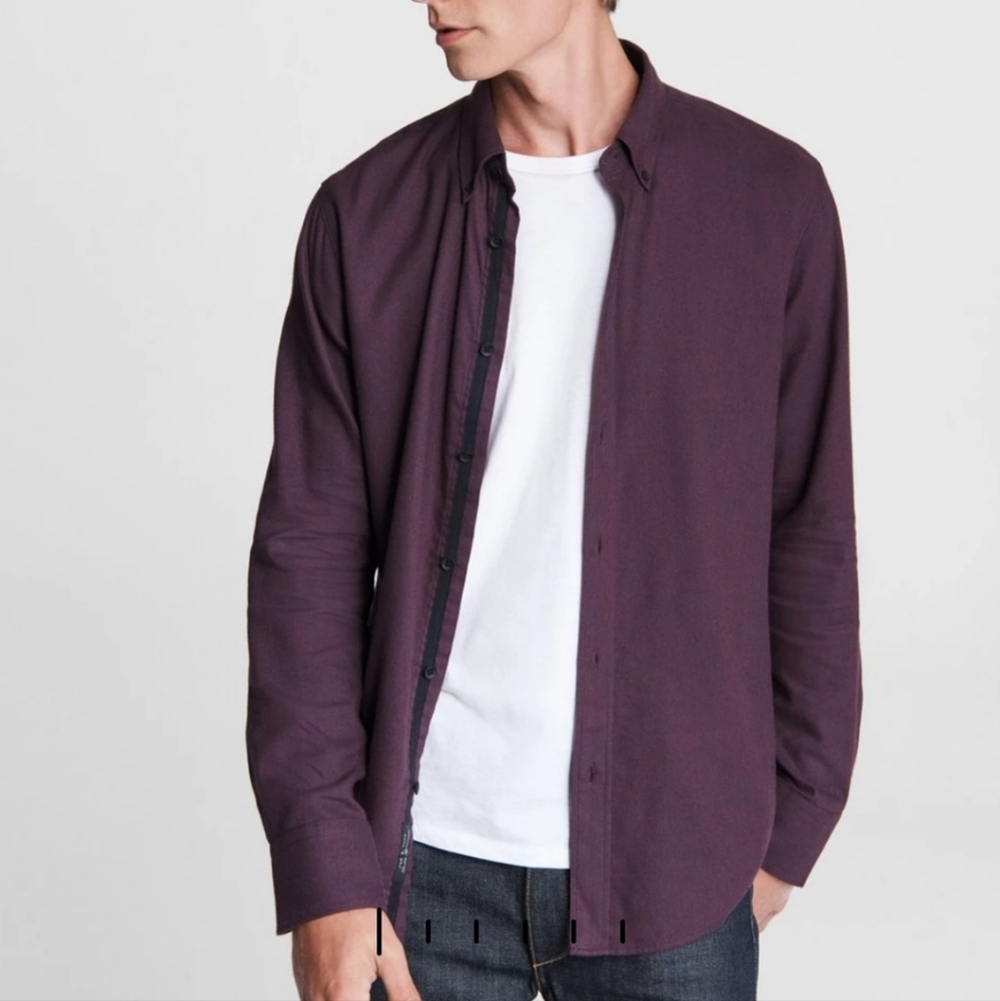 rag & bone Men's Plum Button-Down Casual Shirt